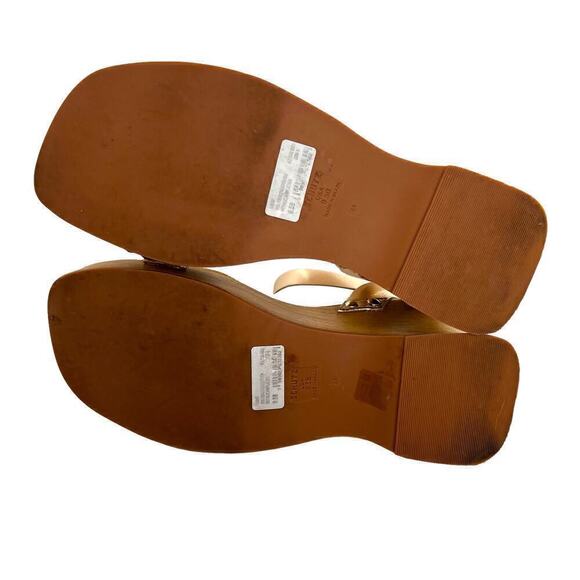 SCHUTZ Lansy Buckle Ankle Strap Wooden-sole Platform Sandals in Gold Size 9.5 - Picture 12 of 13